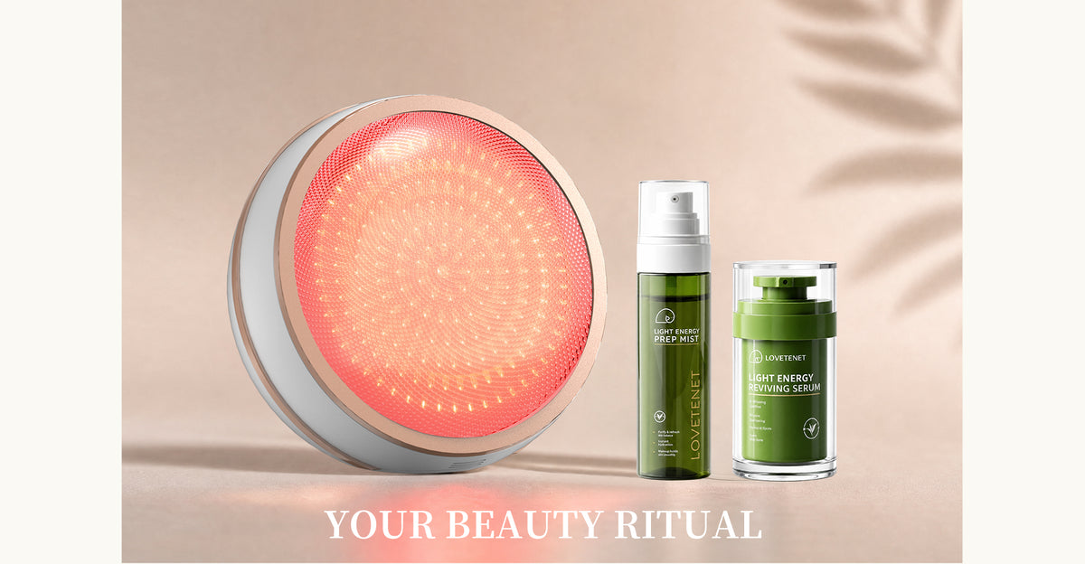 Lovetenet red light panel with skincare products