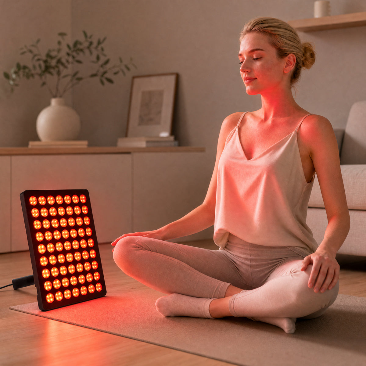 Woman using a Lovetenet rectangular light panel